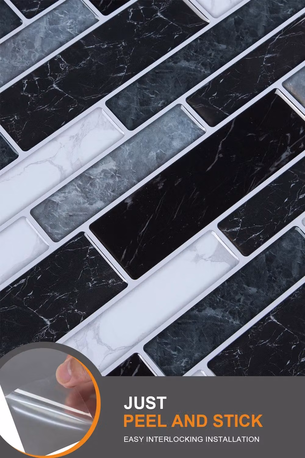 Living and Home 10Pcs Self-Adhesive Black Rectangular Wall Tile Stickers – 5