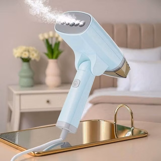 Bergstrom 1300W Handheld Folding Clothes Steamer in Blue, Turquoise and White