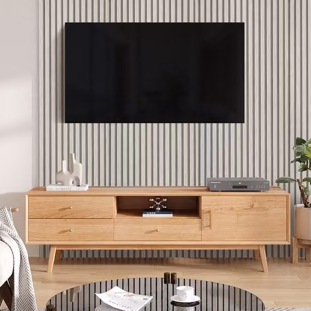 Livingandhome Self Adhesive Wood Effect PVC Stripe Wallpaper in Beige and White