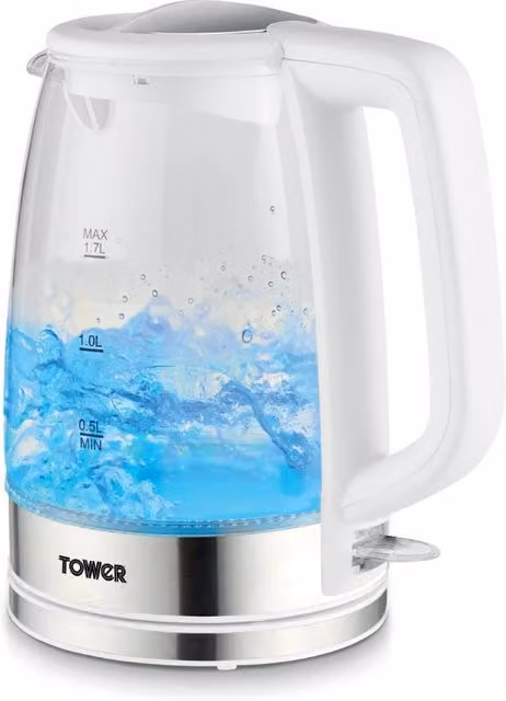 Tower Presto 1.7 l Glass Kettle in White and Blue with Auto Shut-off