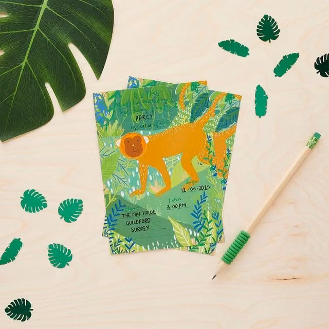 Club Green Multicolour Monkey Party Invitations for Adults, Pack of 10