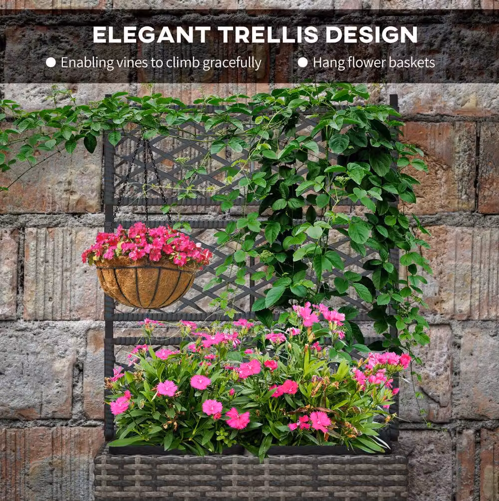 STILVORA Grey Raised Planter with Trellis made of Galvanised Steel, W/D/H: 57 x 25 x 22 cm – 5