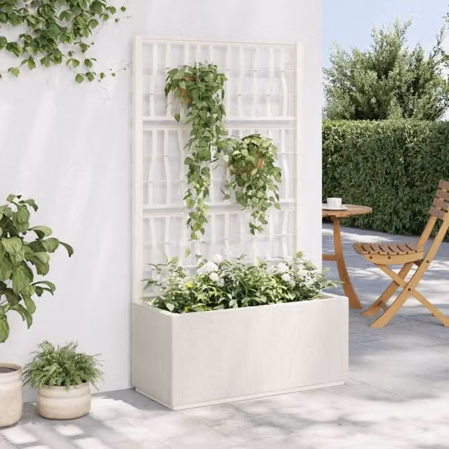 Berkfield Home Garden Planter with Trellis in White, W/D/H: 80 x 36 x 140 cm – 1