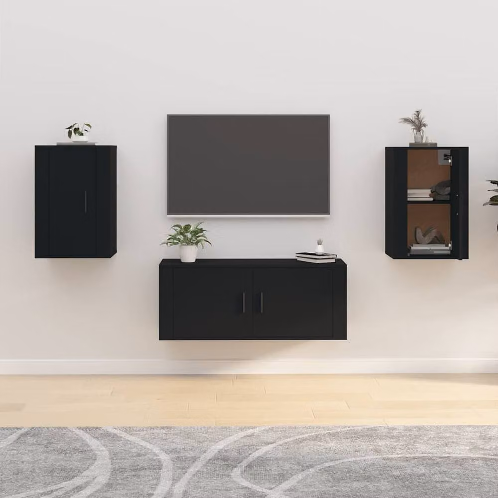 Berkfield Home Set of 2 Wall Mounted TV Cabinets in Black, W/D/H: 60 x 34.5 x 40 cm – 2