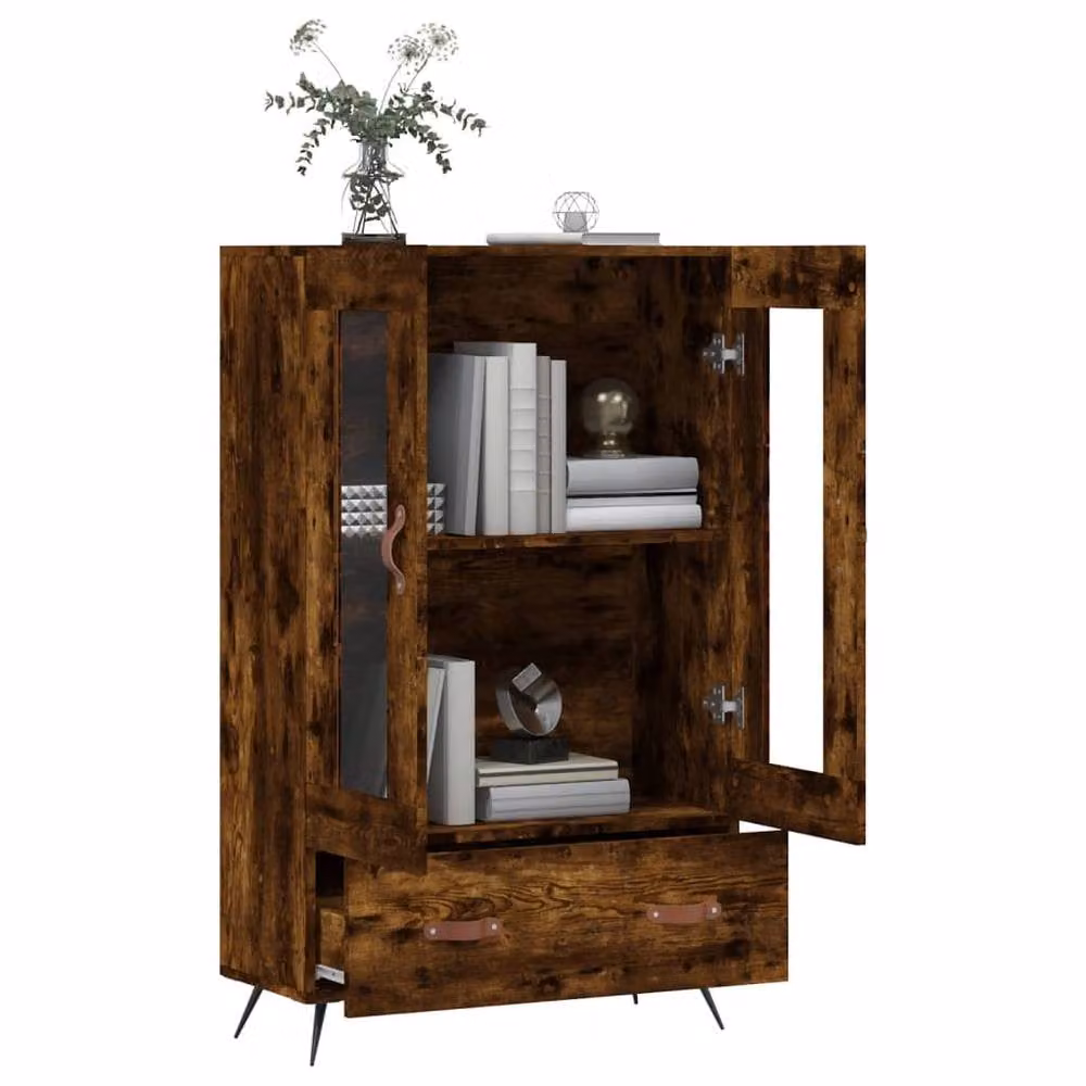 Berkfield Home Highboard in Smoked Oak and Brown with Glass Doors, W/D/H: 69.5 x 31 x 115 cm – 4