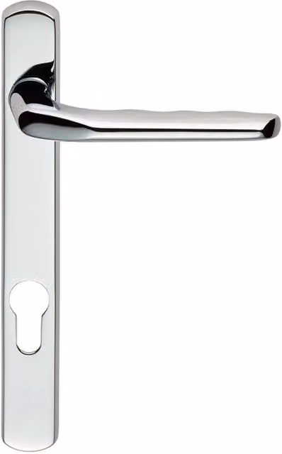 Loops Straight Lever Door Handle with Lock Backplate in Polished Chrome, Length: 208 mm