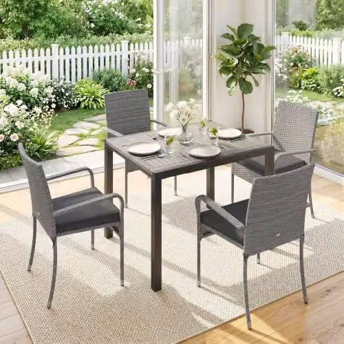 Outsunny 7 Piece Extendable Rattan Garden Furniture Set in Light Grey with Acacia Wood Table – 7