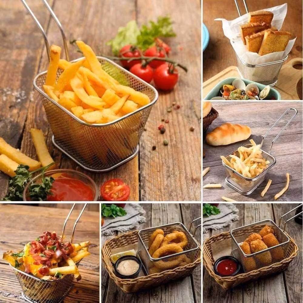 NESTLUNE 8-Piece Silver Mini Chip Baskets Stainless Steel Serving Trays – 2