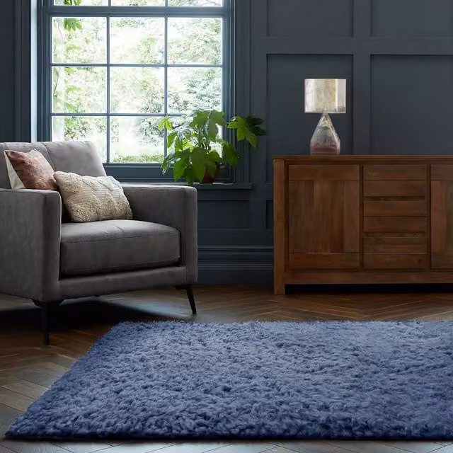 Home Republic Montana Fluffy Textured Rug in Blue, W: 100 cm, D: 60 cm