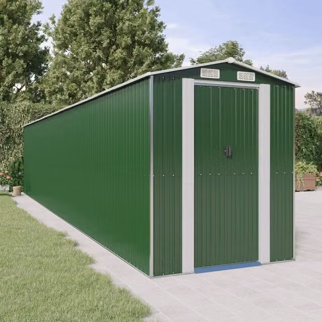 Berkfield Home Green Galvanised Steel Garden Shed with Sliding Doors and Side Vent, W/D/H: 1021 x 192 x 223 cm – 1