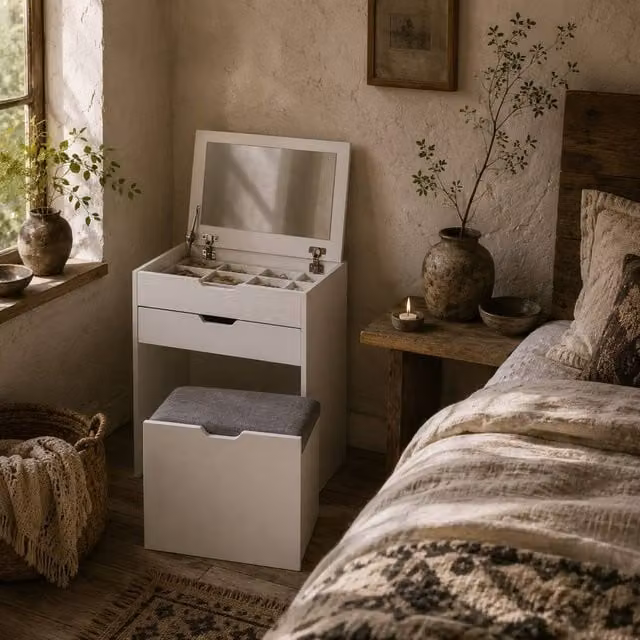 Wyld Haus Nohadi White Matt Dressing Table with Flip Up Mirror