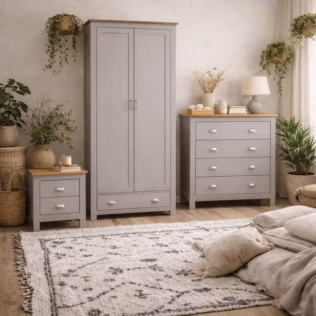 Wyld Haus Ballette Soft Grey and Oak Bedroom Furniture Set