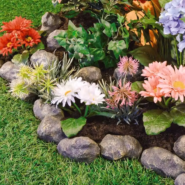 mysmartbuy 14-Piece Stone Effect Grey Polyresin Garden Edging Border, L8.9 x H5 x W5 cm per stone