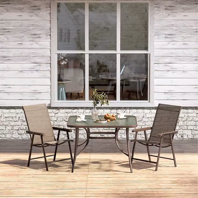 Livingandhome Modern 2-Seater Garden Set with Square Glass Table and 2 Foldable Chairs in Brown