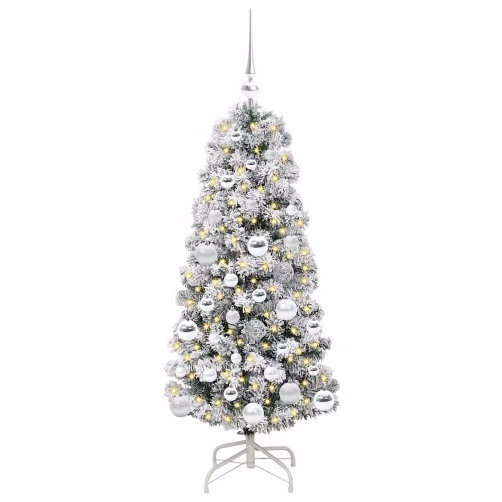 Berkfield Home Artificial Hinged Christmas Tree in Green and White, Height: 120 cm – 3