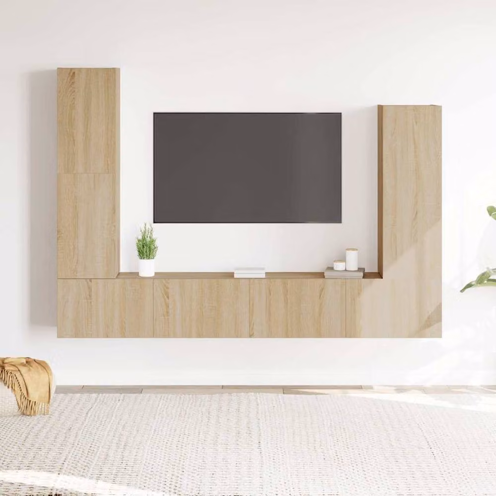 Berkfield Home Classic 4 Piece TV Cabinet Set in Sonoma Oak and Light Tan Beige Engineered Wood – 2