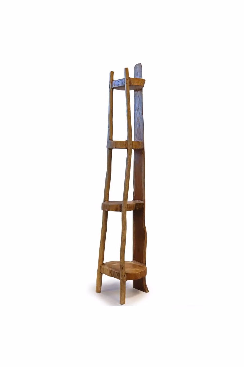 KDMD Natural Teak Corner Display Unit with 4 Shelves in Brown, Height: 135 cm – 2