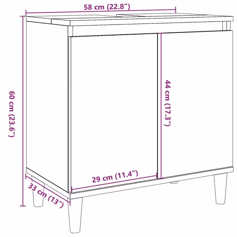 Berkfield Home Sink Cabinet in Old Wood Brown, W/D/H: 58 x 33 x 60 cm – 6