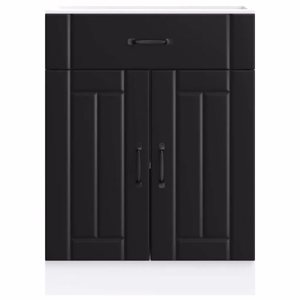 Berkfield Home Lucca Black Matt MDF Freestanding Kitchen Sink Base Cabinet with Hinged Doors and Internal Shelves – 3