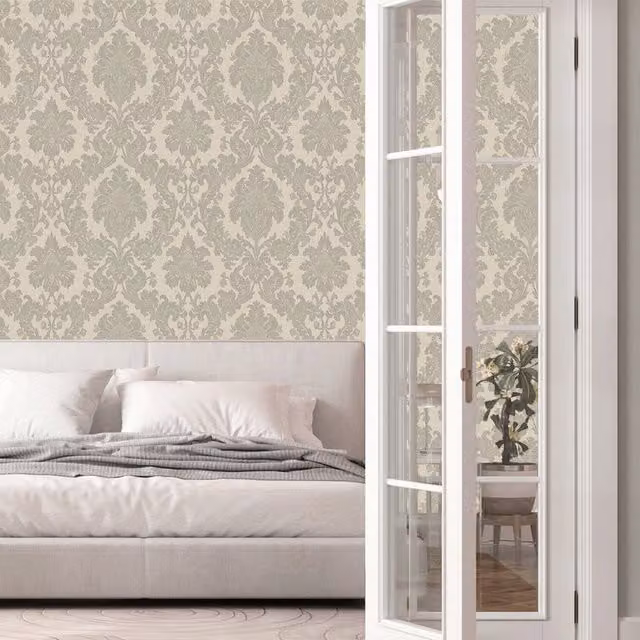 Belgravia Decor Ciara Silver Floral Abstract Damask Textured Wallpaper Roll
