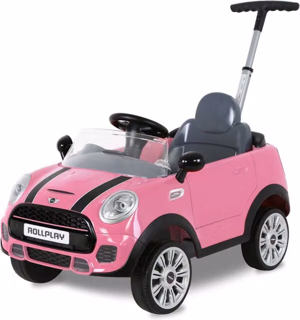 Rollplay Mini Cooper Ride On Push Car with Handle, Pink
