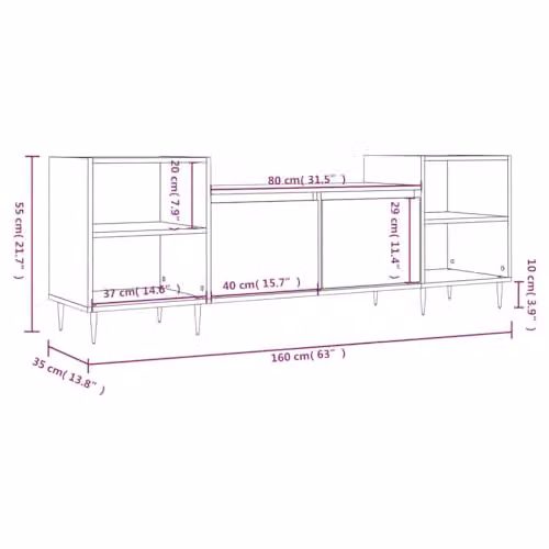 vidaXL Modern TV Cabinet in Smoked Oak, W/D/H: 160 x 35 x 55 cm – 3