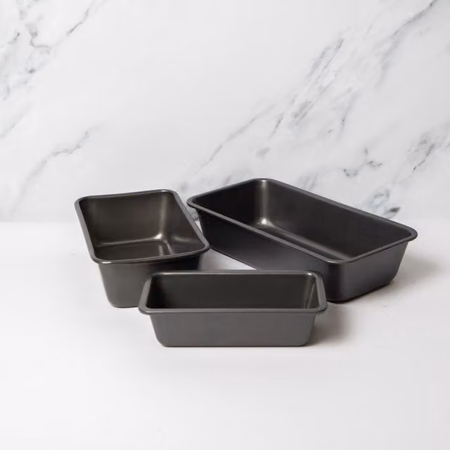 Masterclass Set of 3 Non-Stick Rectangular Carbon Steel Loaf Tins, Grey