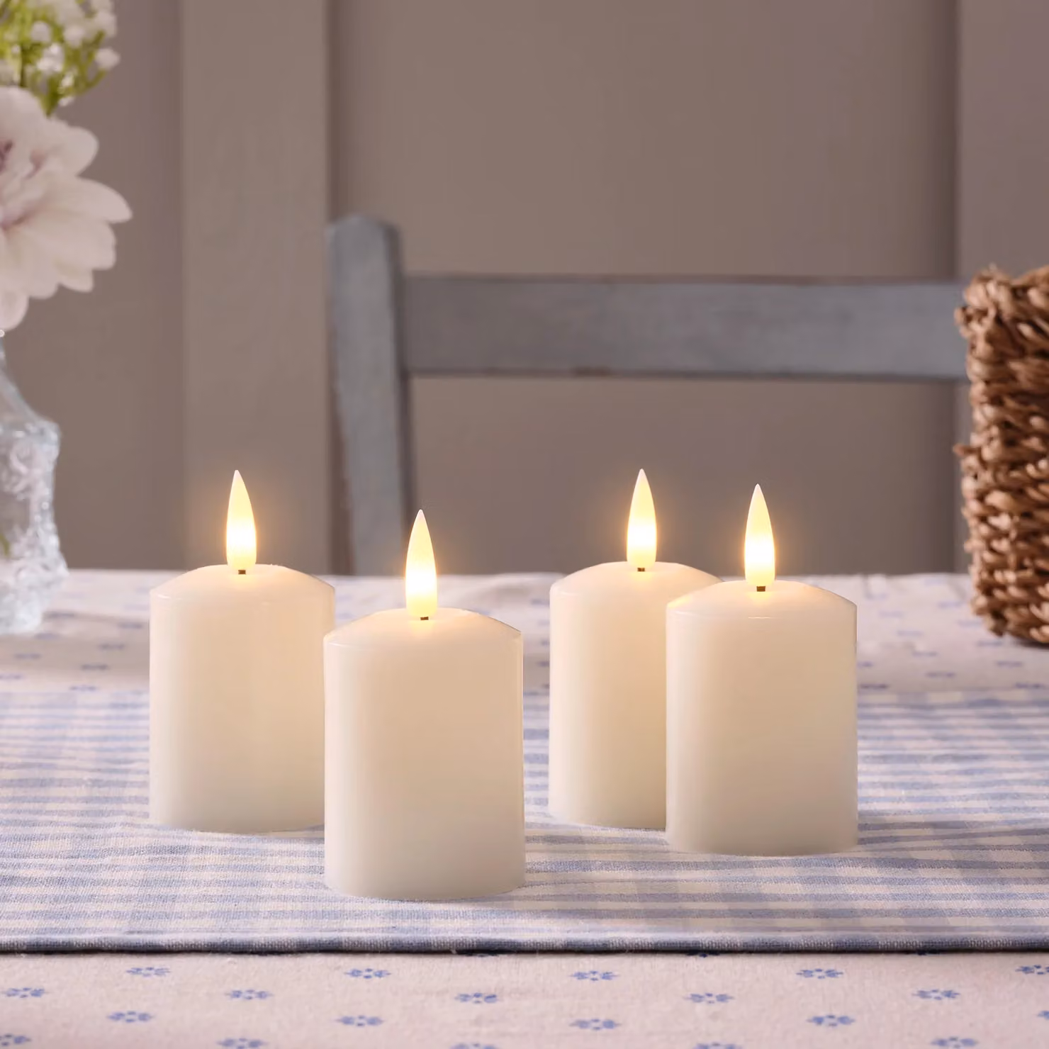 Lights4fun Set of 4 Ivory TruGlow Rechargeable USB LED Votive Tea Light Candles with Remote and Timer – 1