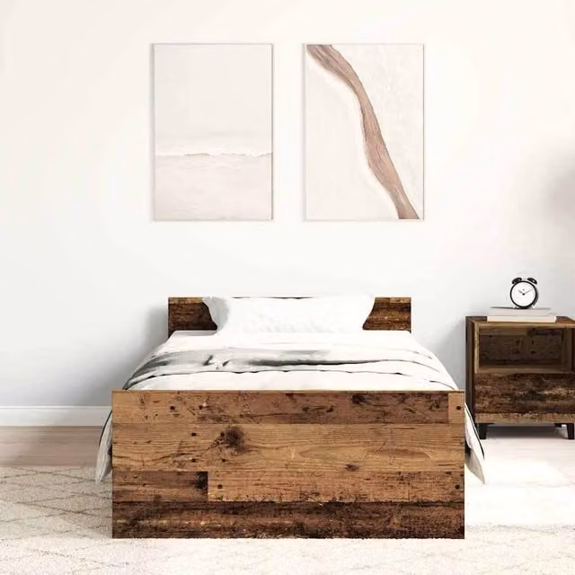 Berkfield Home Durable Rustic Bed Frame with Lift Up Base in Brown, W/D/H: 190 x 75 x 78 cm