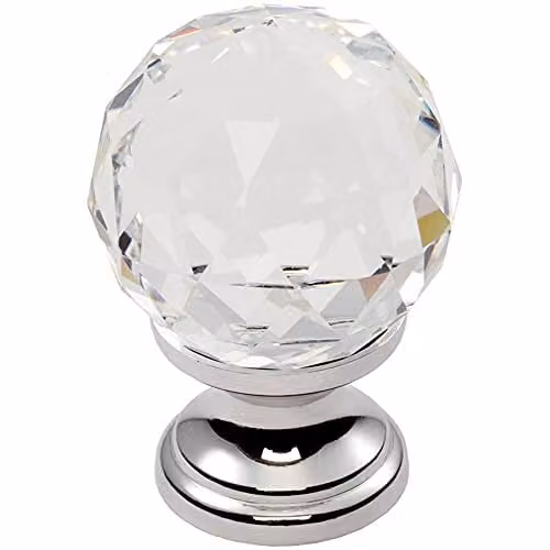 Loops Faceted Crystal Cupboard Door Knob in Polished Chrome, 31 mm Diameter