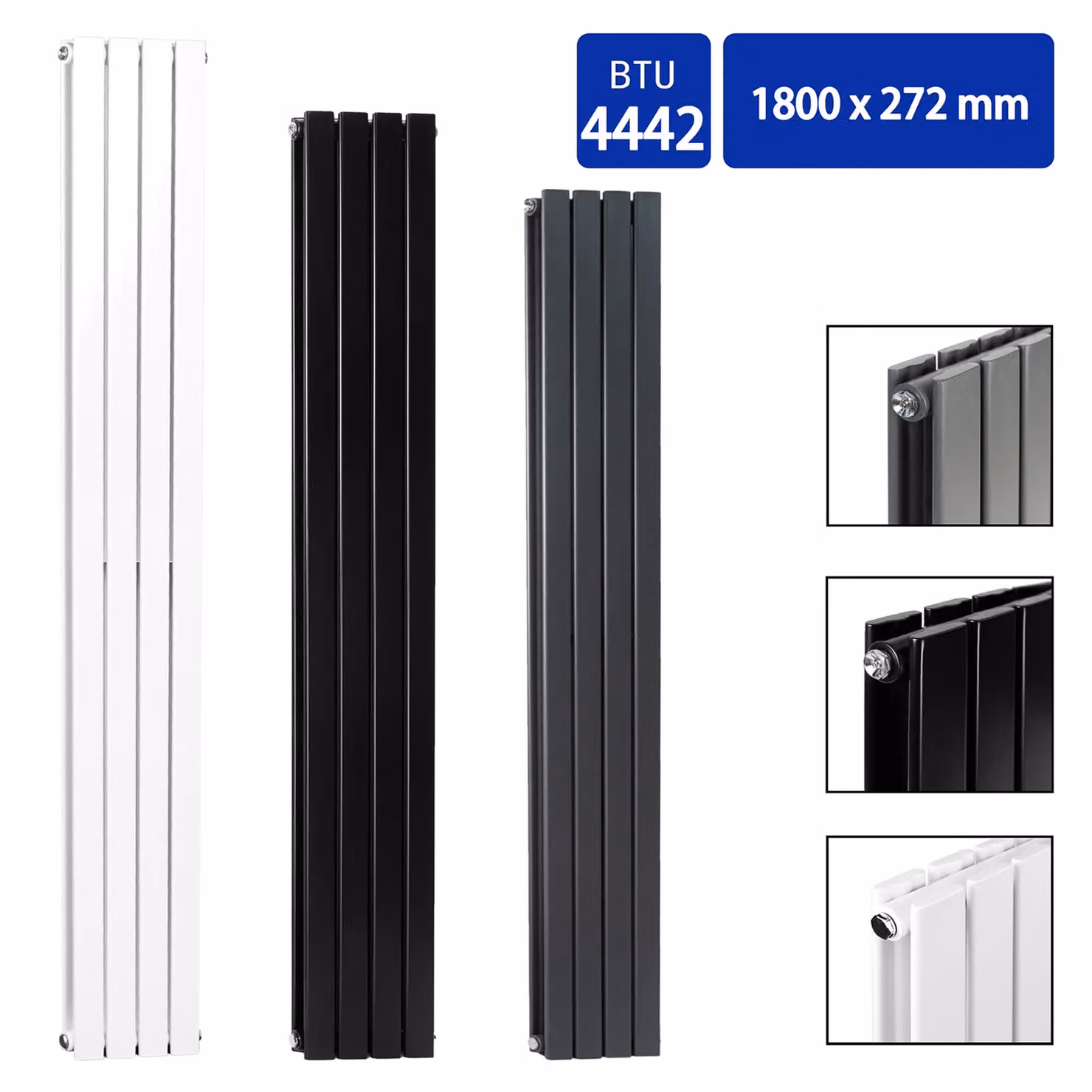 MCC Direct Designer Flat Panel Double Radiator, Black, H: 1800 mm, W: 272 mm, D: 27.2 cm – 8