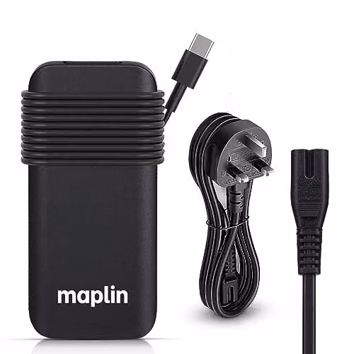 Maplin 100W USB-C Laptop Charger with USB-A Fast Charge Port and 3.35m Cable in Black – 1