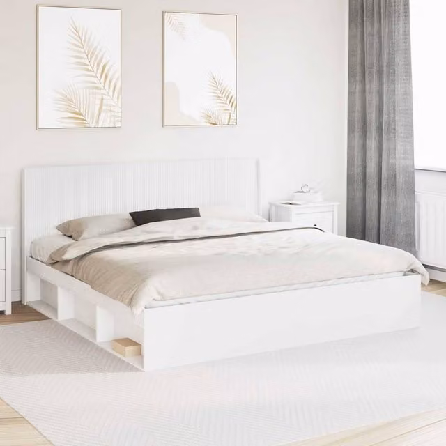 Berkfield Home Modern Bed Frame with Headboard and Side Compartment Storage, White, 200 x 200 cm