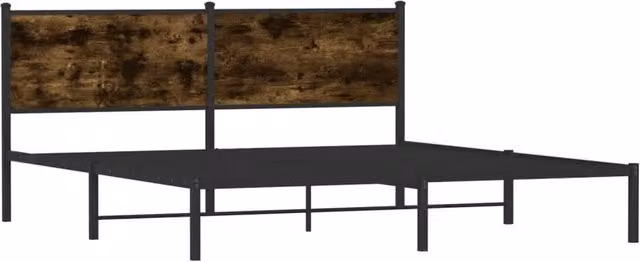 Berkfield Home Metal and Oak Bed Frame in Brown, W: 183 cm, D: 187 cm, H: 91.5 cm