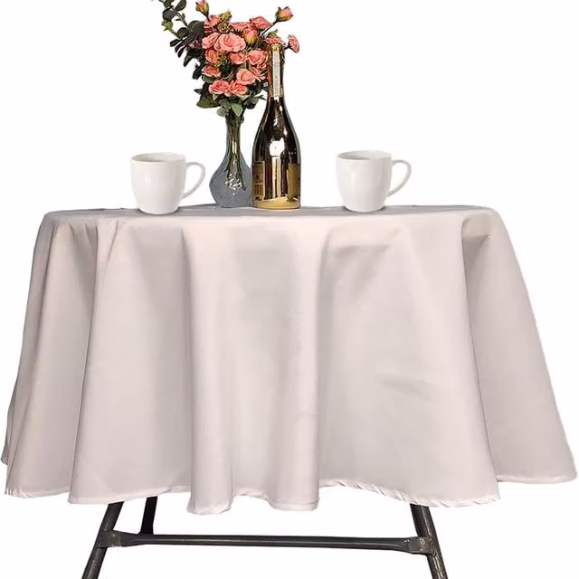 Trimming Shop Round Plain Polyester Linen Tablecloth for Weddings in Beige, Yellow or White