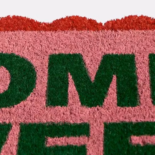 OHS Non-Slip Coir Welcome Doormat with Scallop Edge in Pink and Green, W/D: 60 x 40 cm – 2