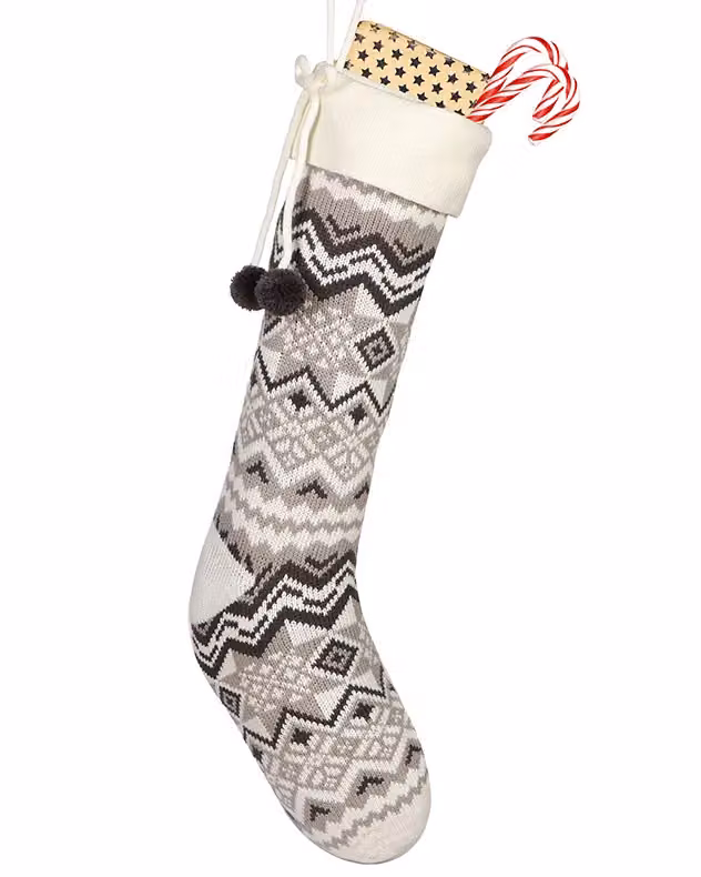 Dibor Set of 4 Grey and White Fair Isle Zig Zag Christmas Stockings – 2