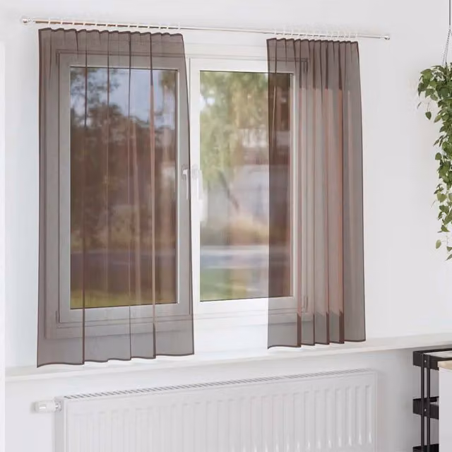 Berkfield Home Brown Voile Tab Top Curtains, 2 Pack – 1