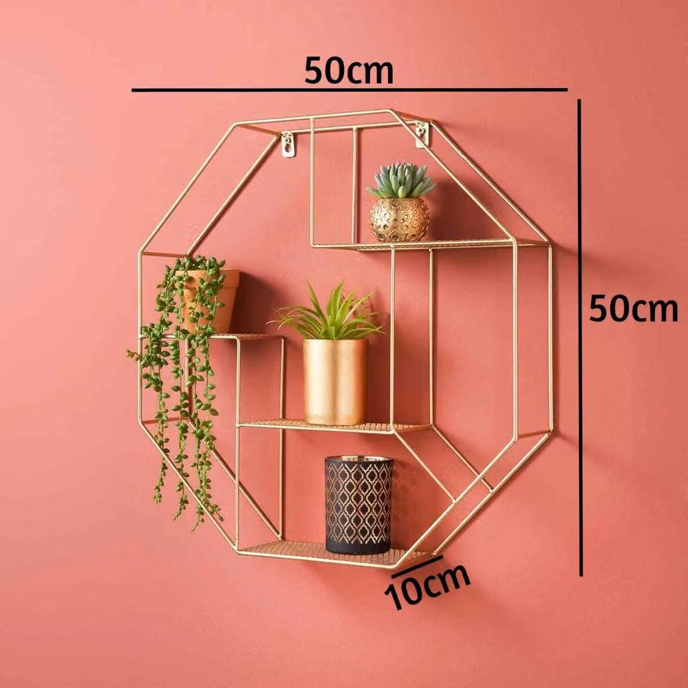FORGEVIO Deco Glamour Gold Hexagon Wall Mounted Geometric Shelf – 2