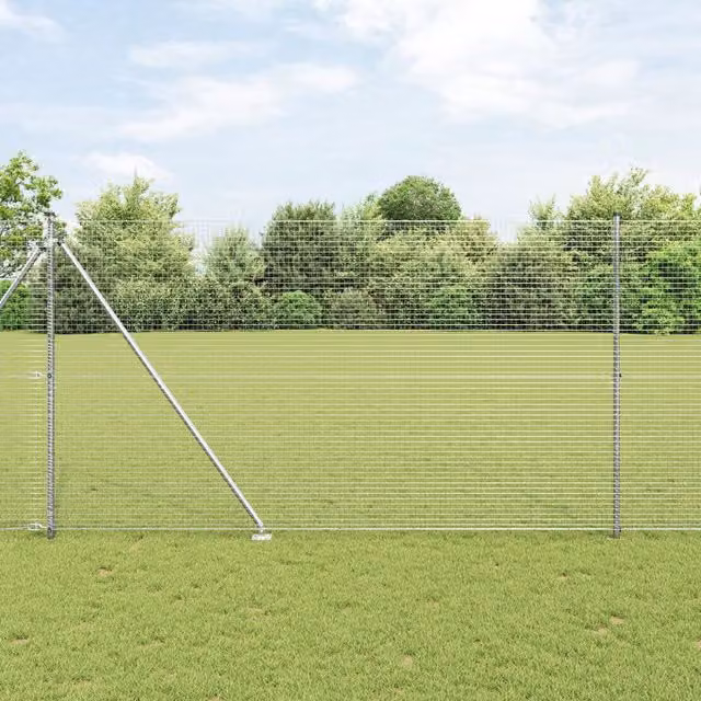 Berkfield Home Welded Wire Fence with 7 Spike Posts, Galvanised Steel, Silver, W: 10 m, H: 1.6 m – 1