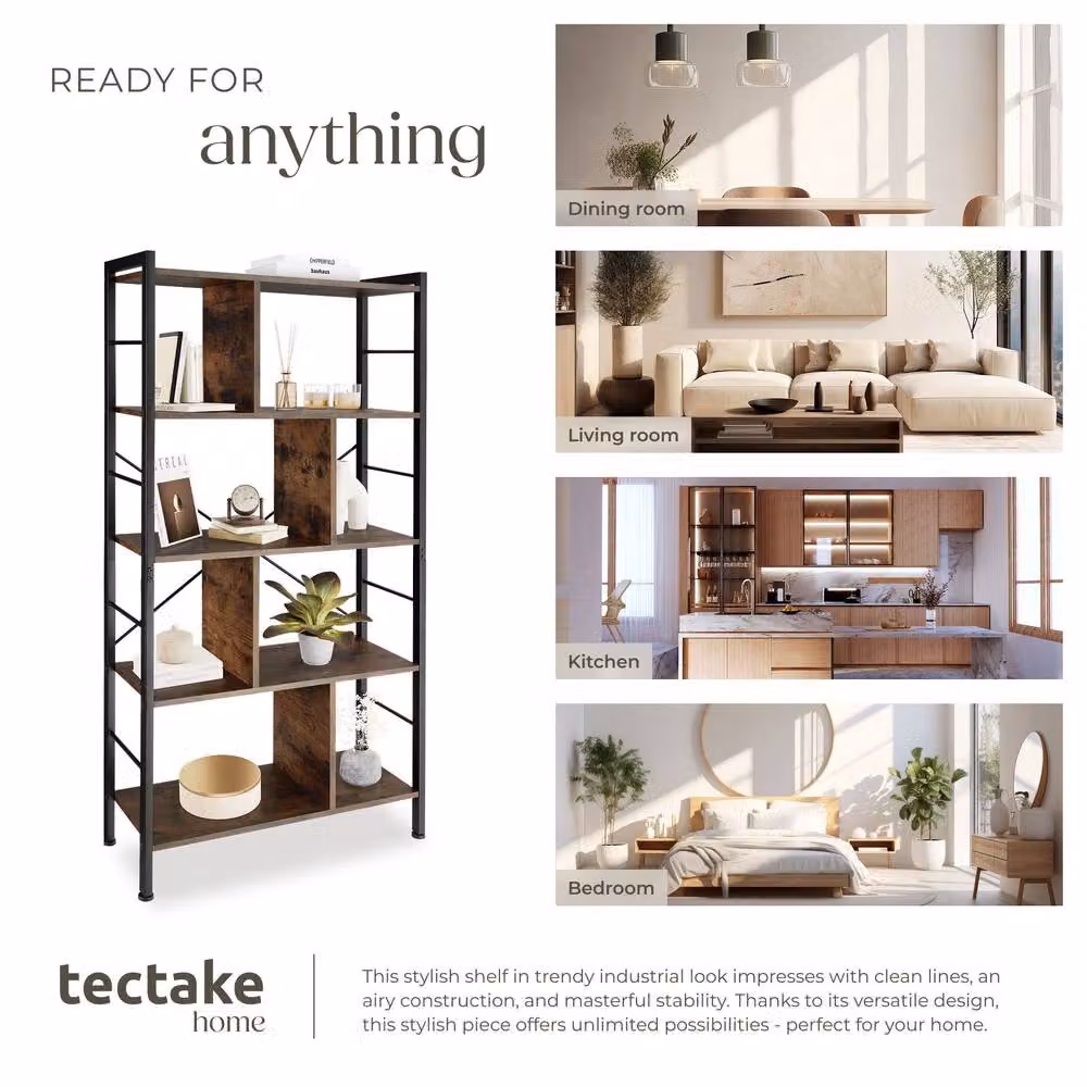 tectake Charleston Freestanding Standing Shelf in Brown, W/D/H: 75.5 x 30 x 155 cm – 6