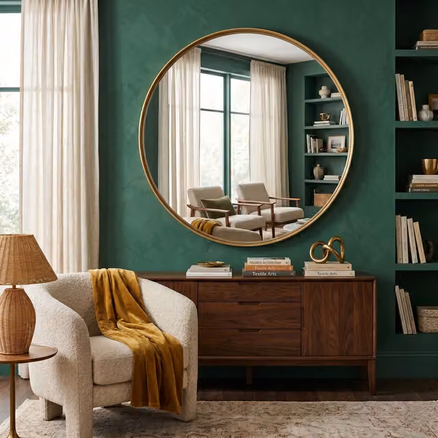 DEENZ Round Gold Wall Mirror with Minimalist Aluminium Deep Frame