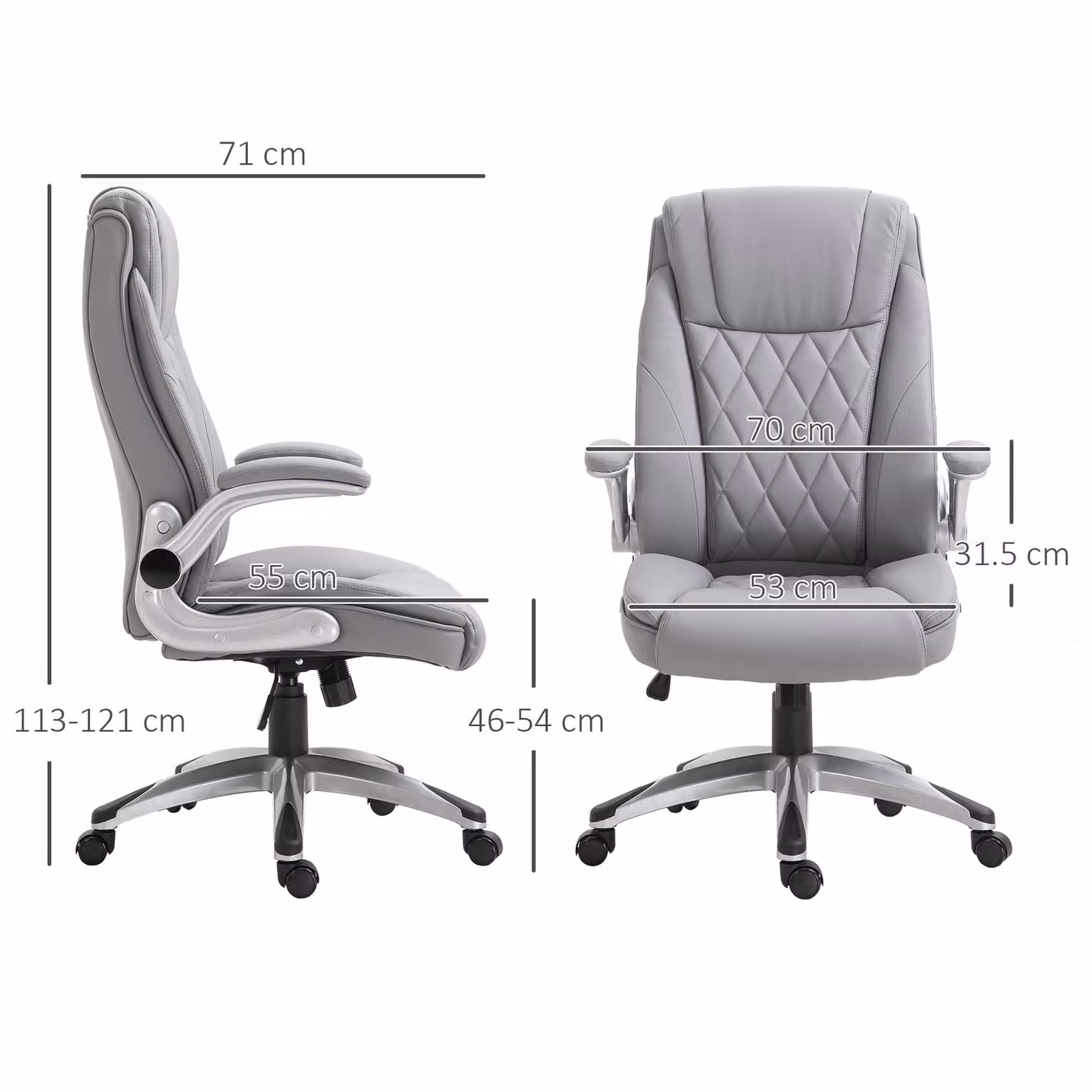 HOMCOM Vinsetto Grey PU Leather High Back Executive Office Chair with Headrest and Flip-up Armrests – 3
