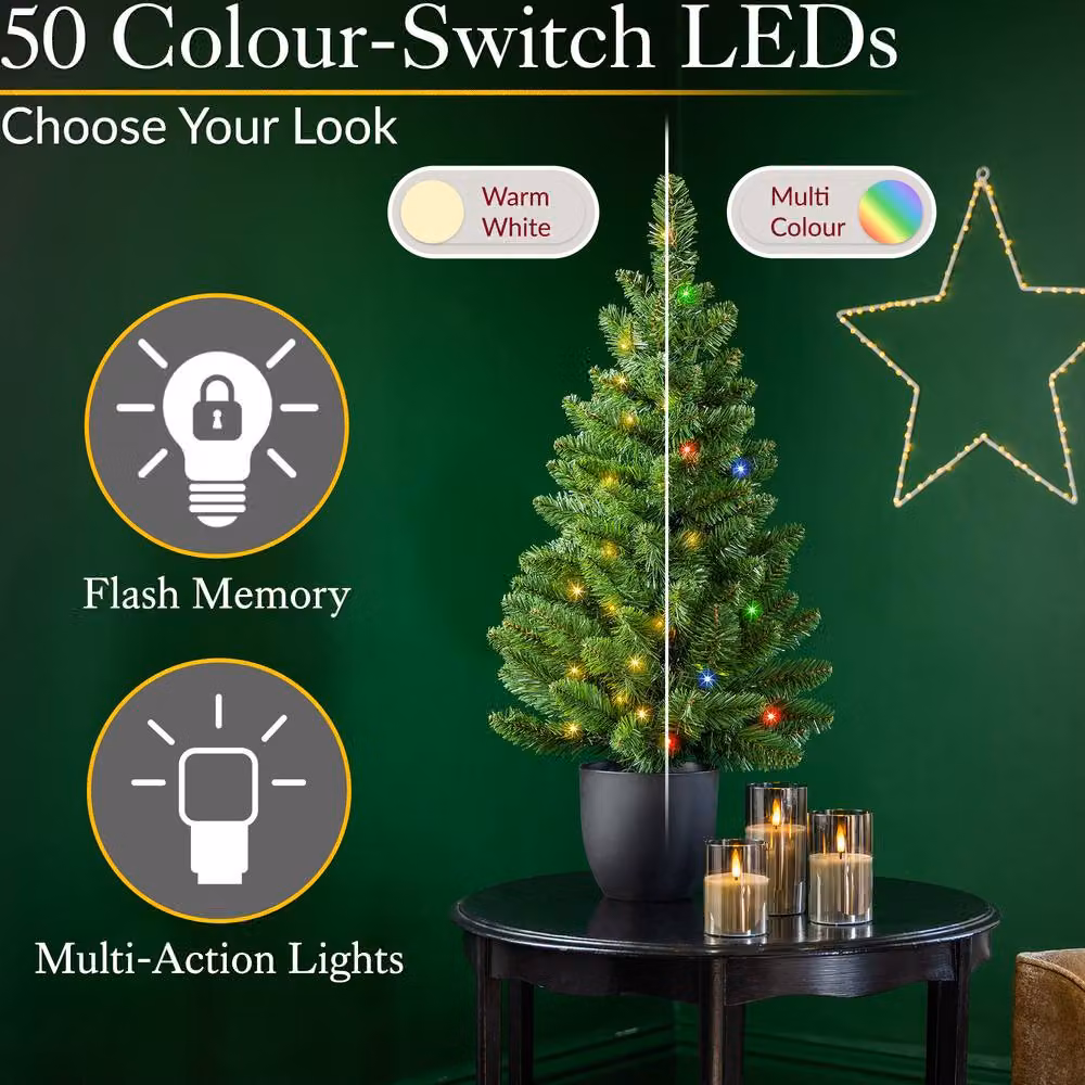 Christow Avila Spruce Pre-Lit Christmas Tree with LED Lights and Timer, Green, 3ft – 2