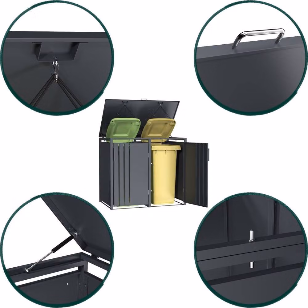 Phoenix Safe Company Anthracite Double Wheelie Bin Store for 2 x 240L Bins, Soft Close Metal Storage, W: 80 cm, D: 116 cm, H: 80 cm – 2