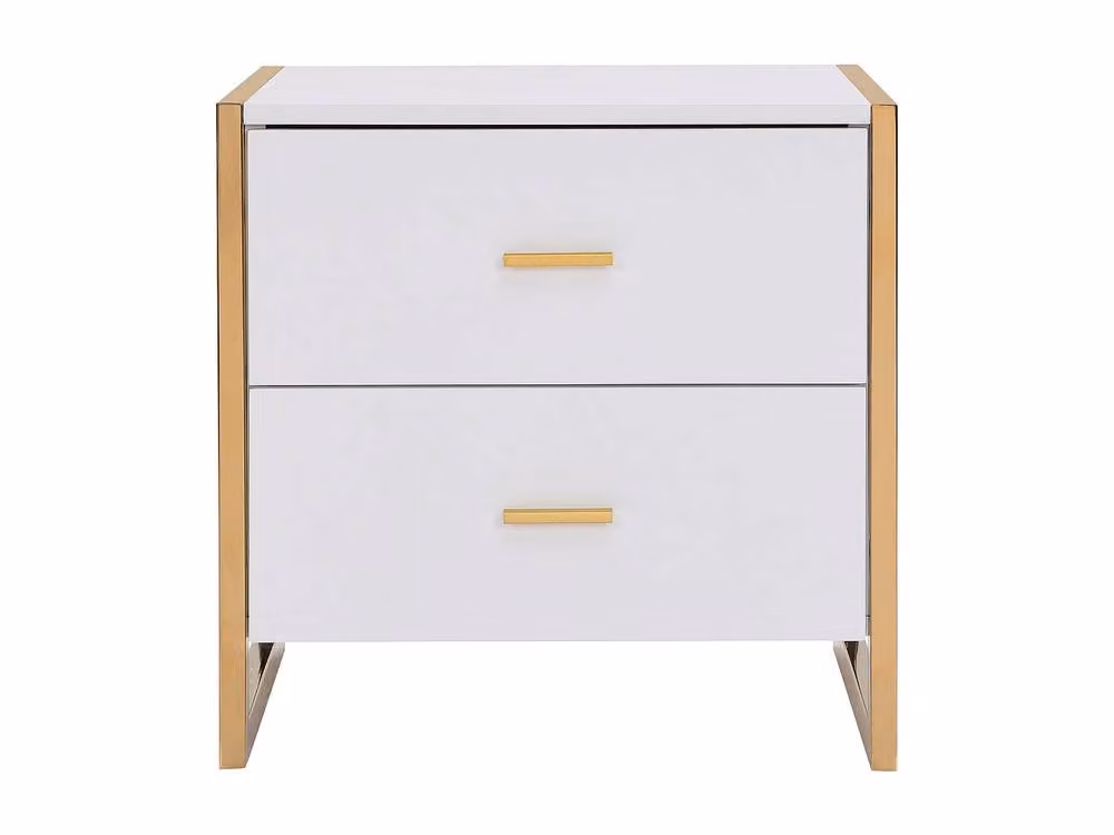 Vente-unique OMBRELIA 2-Drawer Bedside Table in Lacquered White and Gold MDF – 2