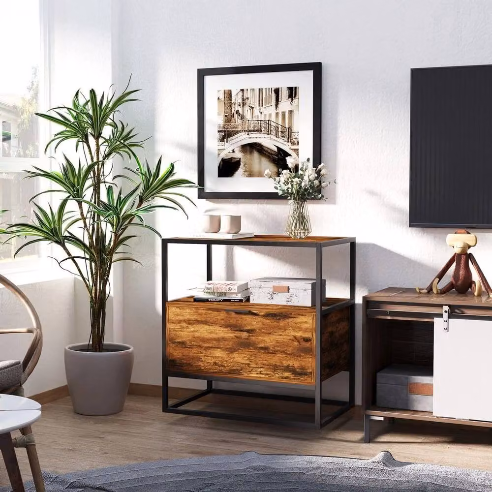 Kelvenix Industrial-Style Side Table in Brown and Black – 5