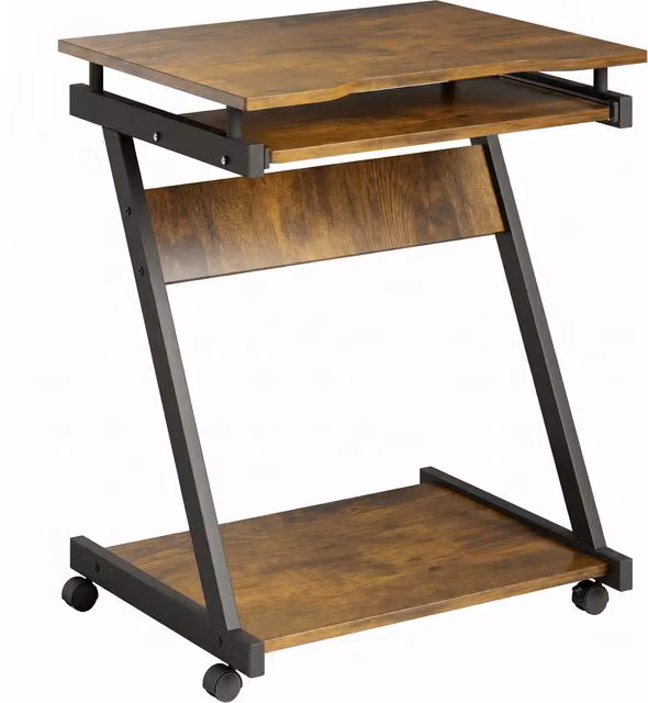 HOMCOM Modern Brown Movable Computer Desk with Keyboard Tray and Castors