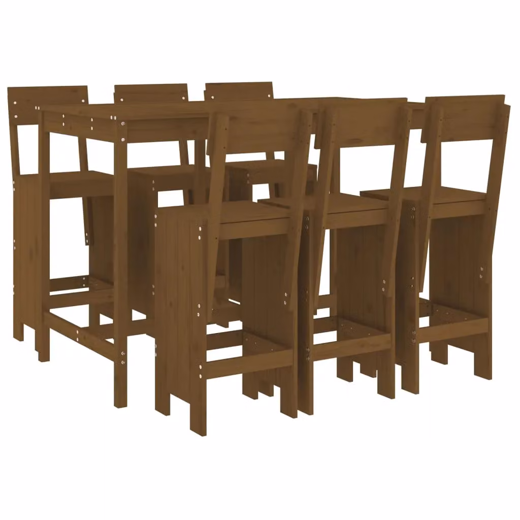 Berkfield Home 7 Piece Rustic Garden Bar Set in Brown Solid Pine Wood – 2