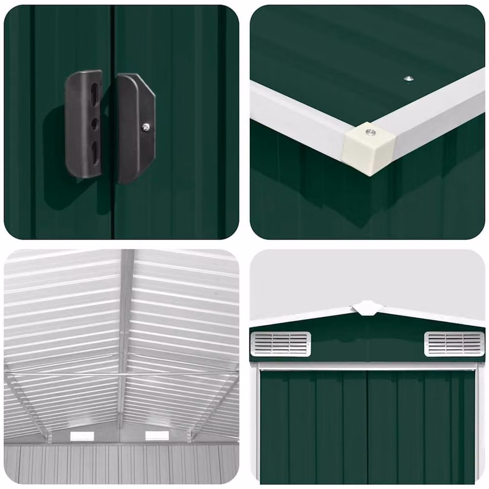 Berkfield Green Metal Garden Shed with Sliding Gable Doors, W: 257 cm, D: 392 cm, H: 181 cm – 4